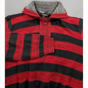 Pronti Collection Phita Men’s S Red Black Stripe 1/4 Zip Wool Blend Sweater